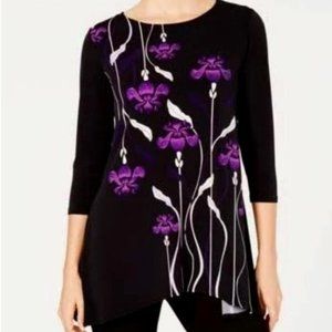 Womens Plus Tunic Black w/Purple Iris